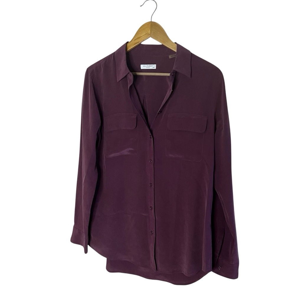 Equipment Purple Long Sleeve Button Down Suede Shirt Size M 100% Silk Plum